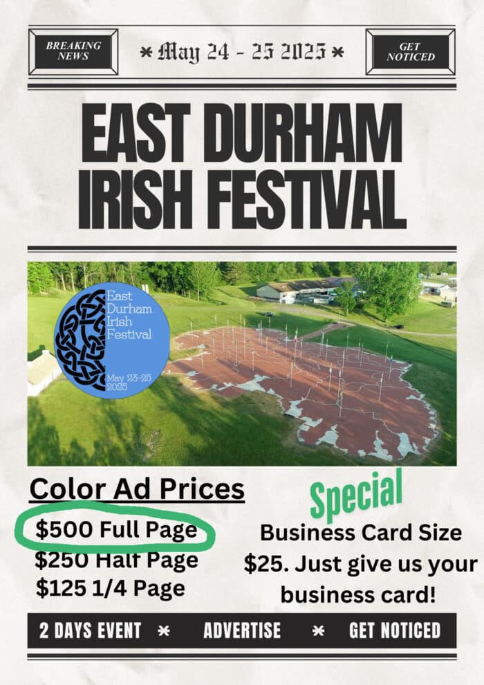 Full Page Advertisement in East Durham Irish Festival Newspaper