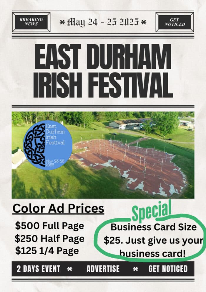 Buisiness Card Size Advertisement in East Durham Irish Festival Newspaper (Copy)