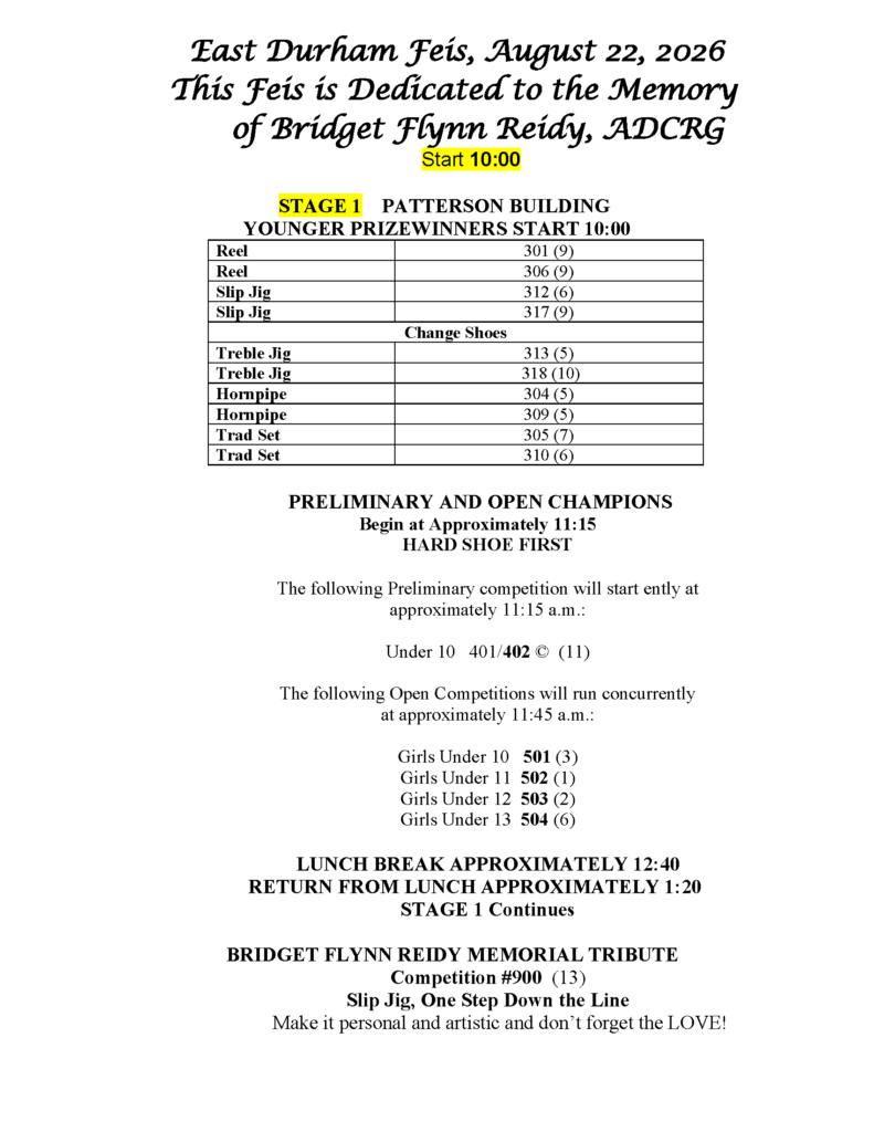East Durham Feis 2026 Schedule Final 1 Page 1